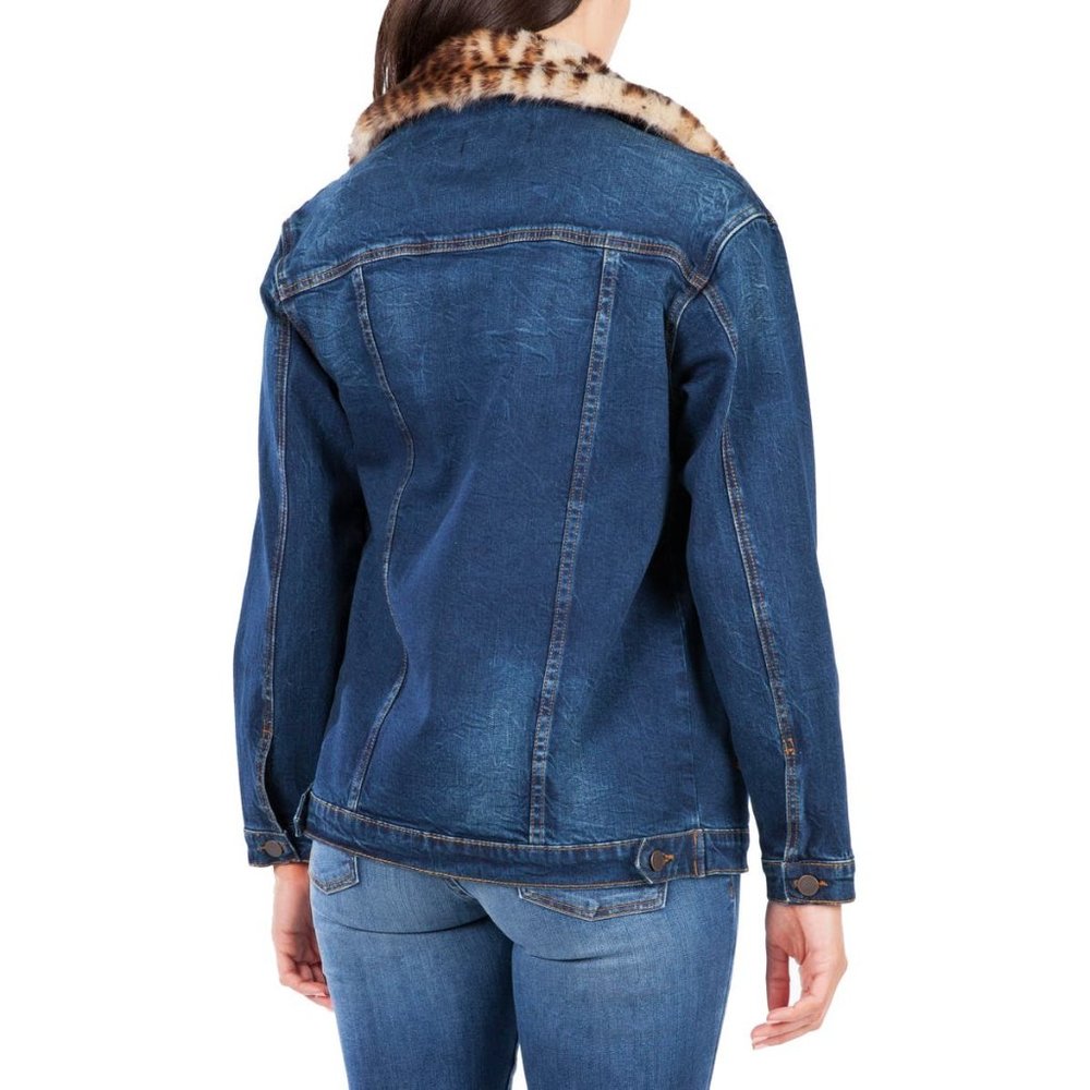 🆕KUT from the Kloth Jean Jacket Denim Blue Leopard Collar Small - Picture 3 of 11